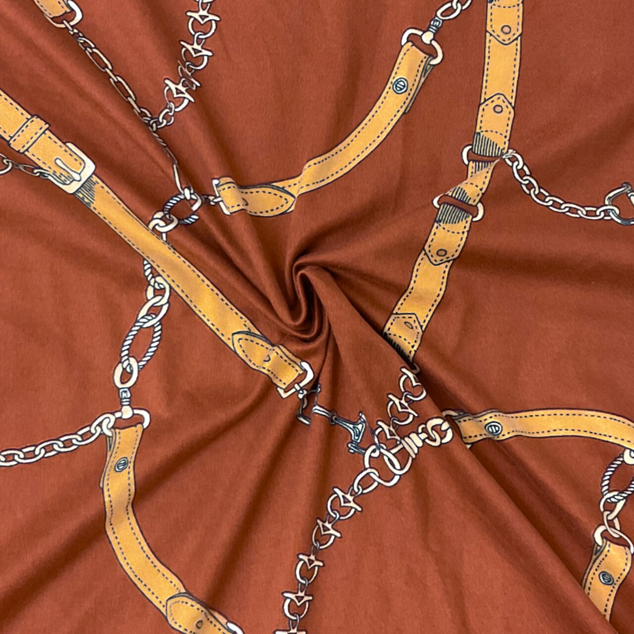 Brown-Multi Poly Spandex Stretch Chain Print Double Brush Jersey Knit Fabric By the Yard